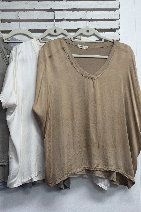 v neck with cotton detail silk blend top