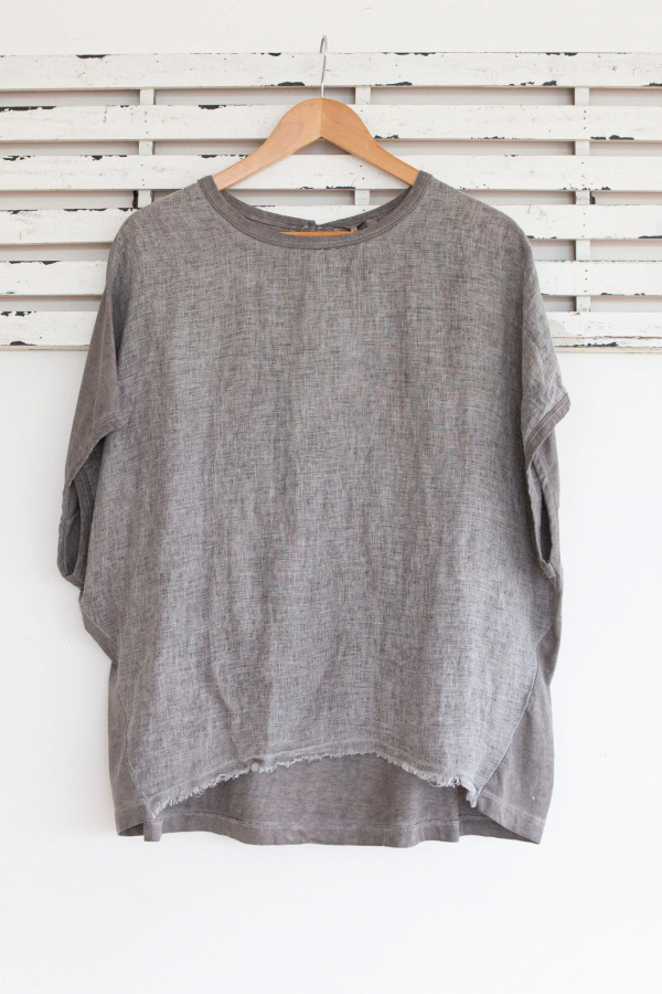 Grey linen short sleeve top with cotton back