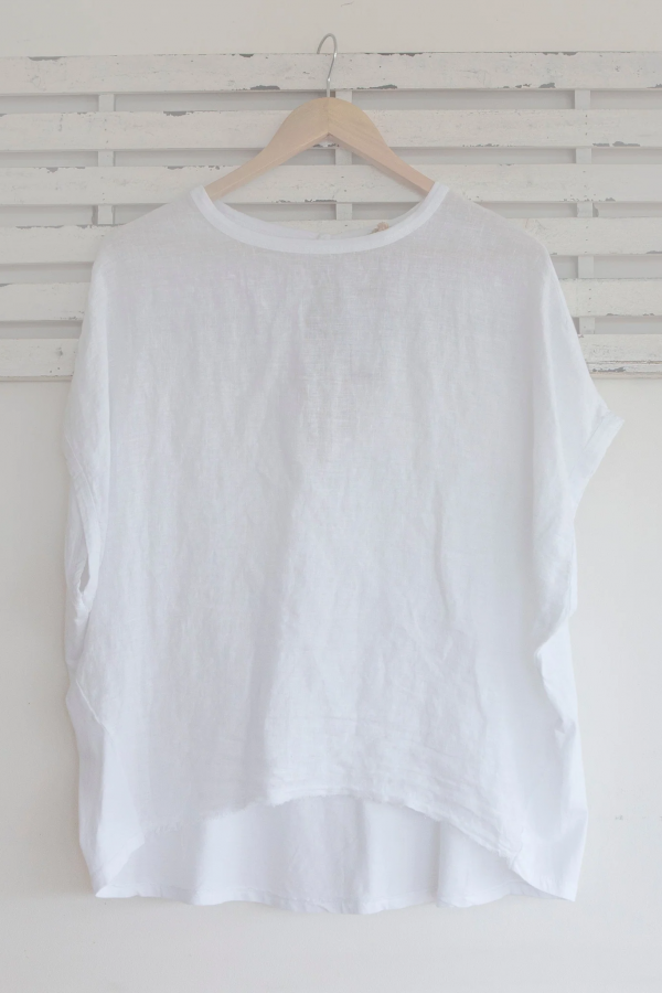 White linen short sleeve top with cotton back