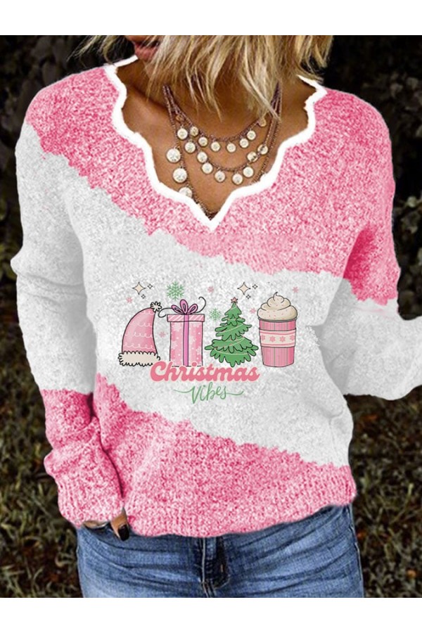 Women's Christmas Vibes Printed Knit Top