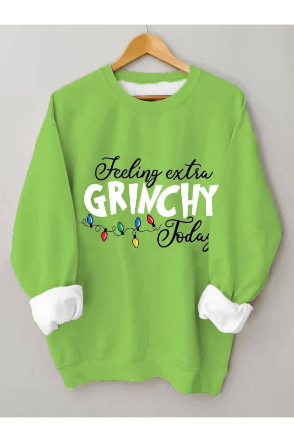 Women's Christmas Green Monster Feeling Extra Today Lights Print Sweatshirt