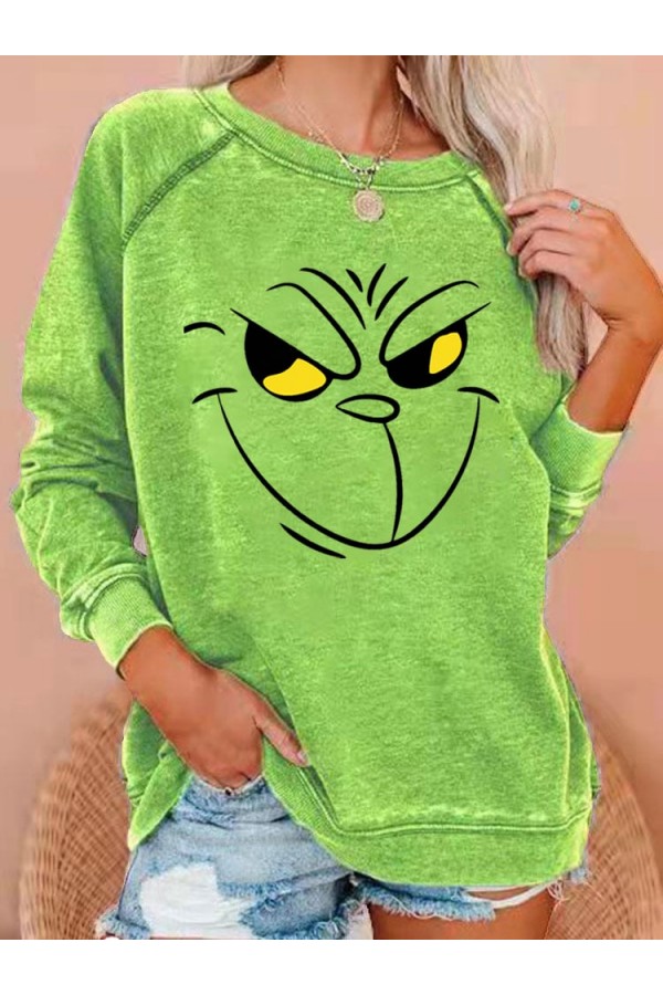 Women's Merry Christmas Funny Face Print Sweatshirt