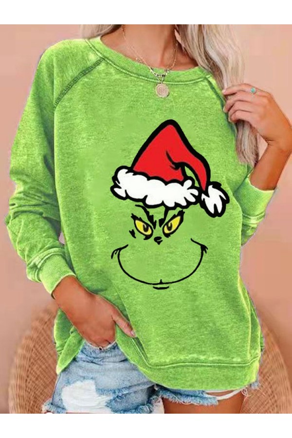 Women's Christmas Grinch Print Casual Crewneck Sweatshirt