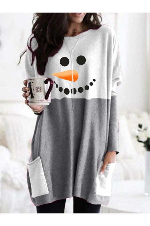 Ladies Snowman Smiley Carrot Nose Print Sweatshirt
