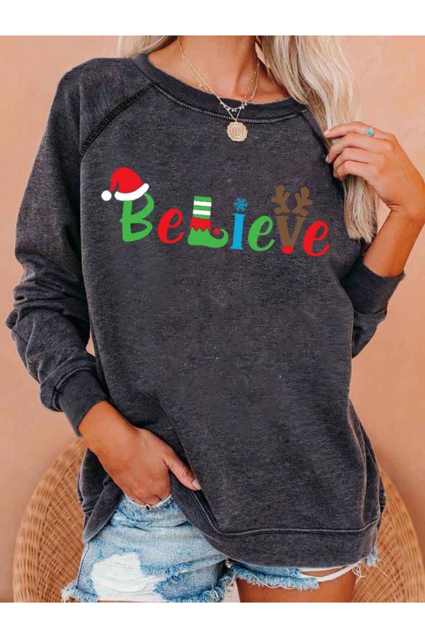 Women's Believe Christmas Print Sweatshirt
