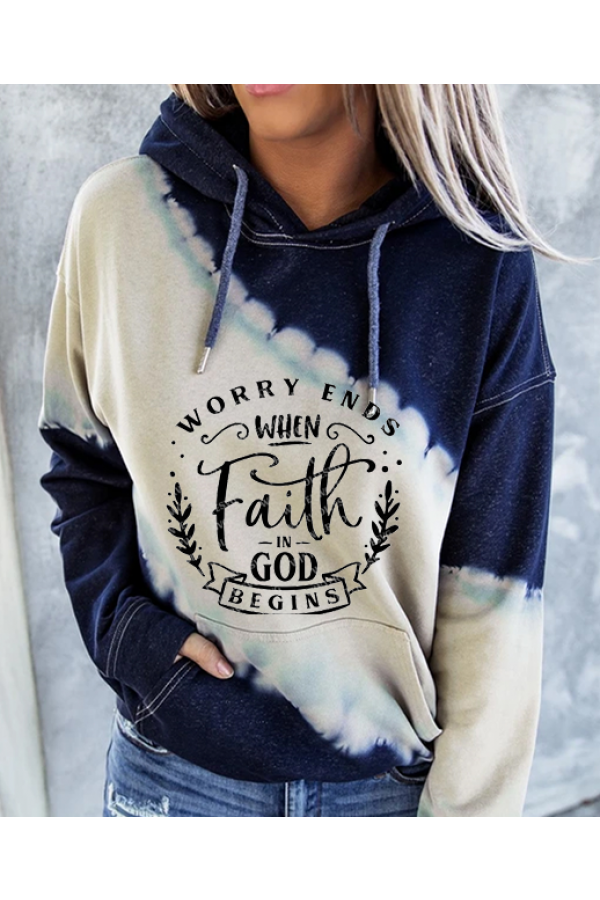 Women's WORRY ENDS WHEN FAITH IN GOD BEGINS print hoodie