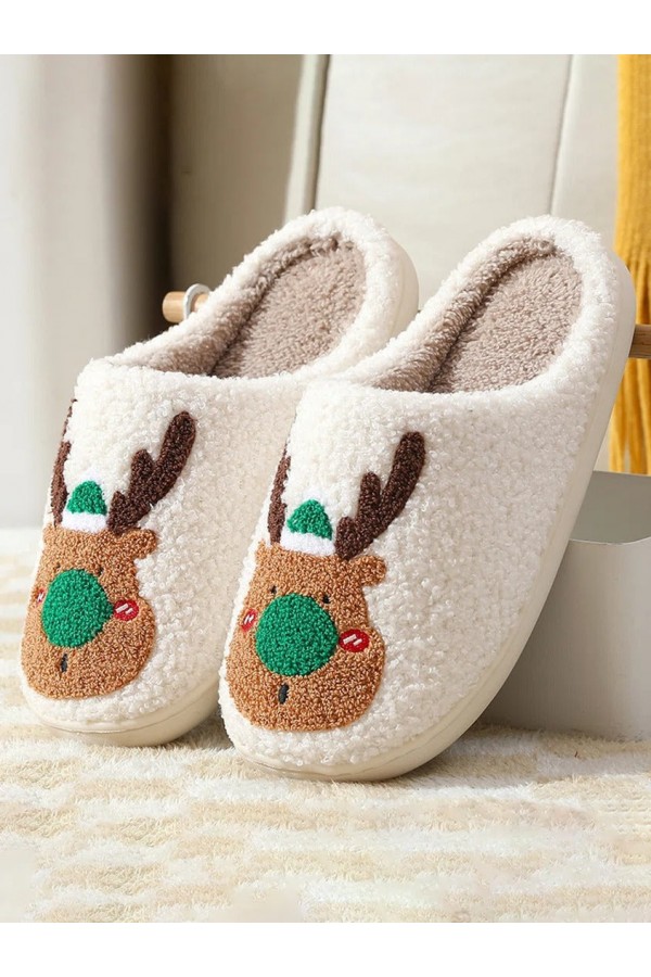 Christmas Elk Warm Furry Slippers