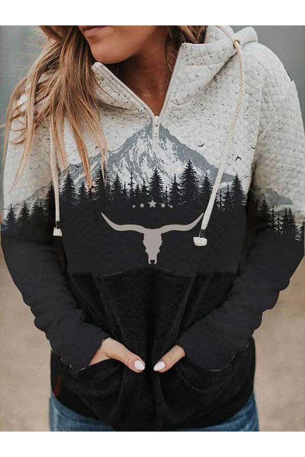 Women's Vintage Wild West Print Hooded Sweatshirt
