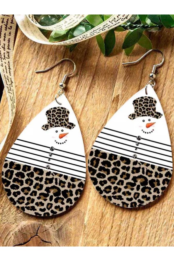 Christmas Snowman Leopard Striped Earrings
