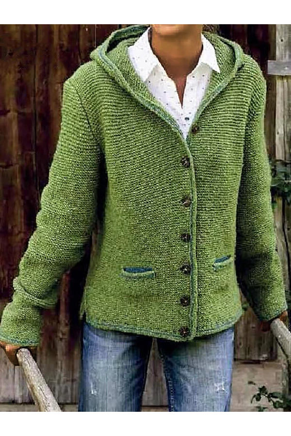 HOODED LONG SLEEVE KNITTED CARDIGAN SWEATER OUTERWEAR
