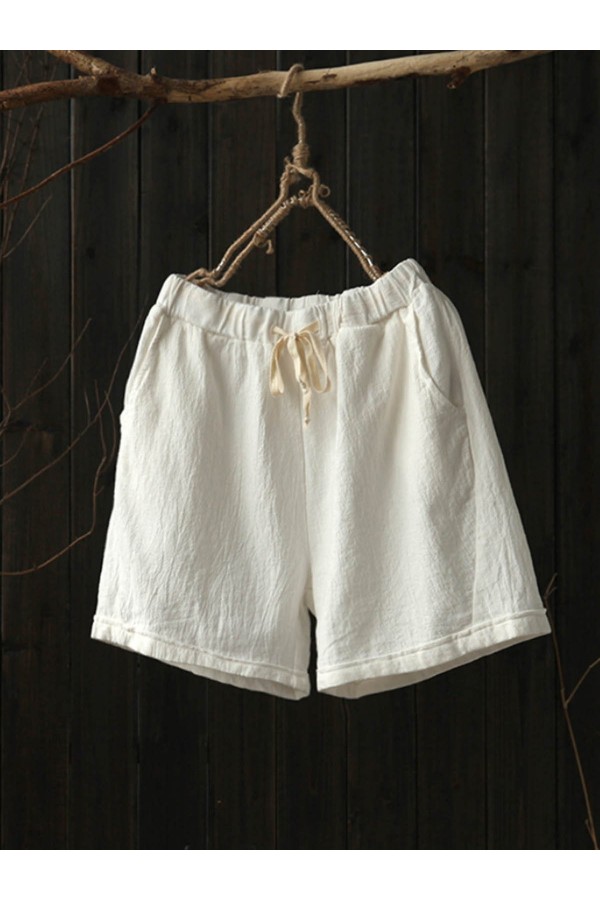 Linen Casual Solid  Plus Size Short pants