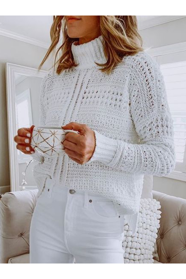 Plus size White Turtleneck Long Sleeve Sweater