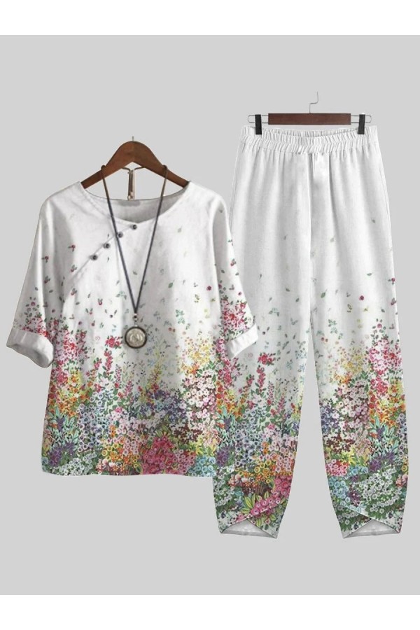 Floral Print Loose Casual Twopiece Suits