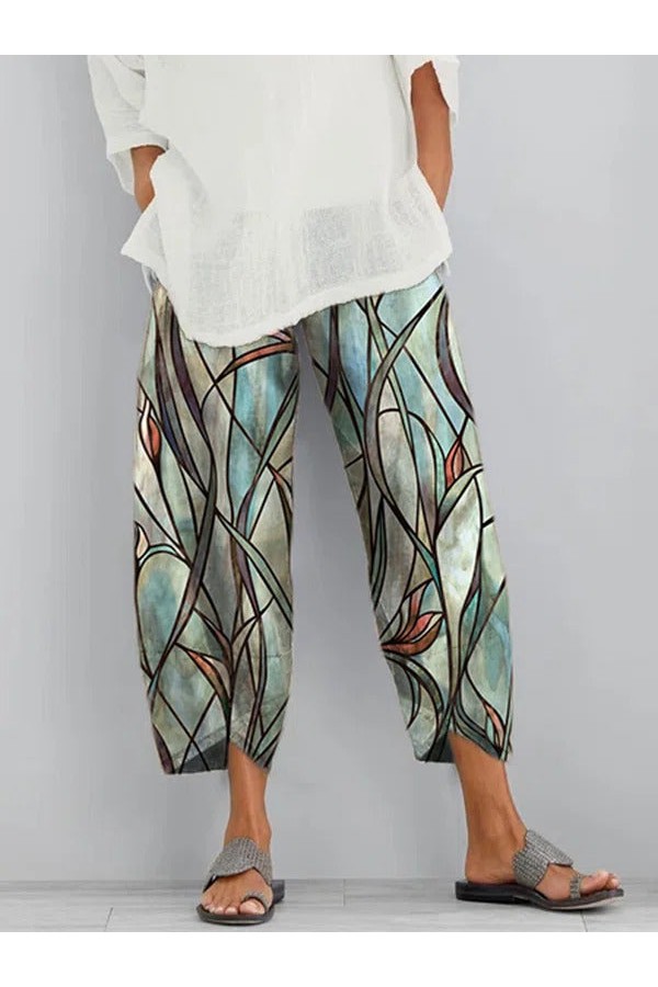 Abstract Print with Pockets Casual Pants