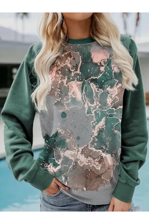 Casual Crew Neck Abstract Ombre Long sleeve Sweatshirts