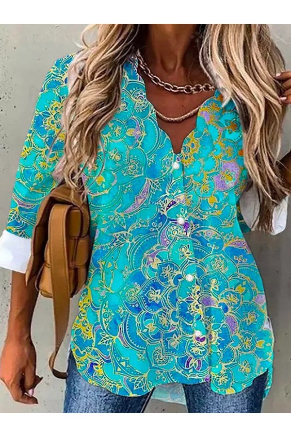 Plus size Printed Casual Long Sleeve Blouse