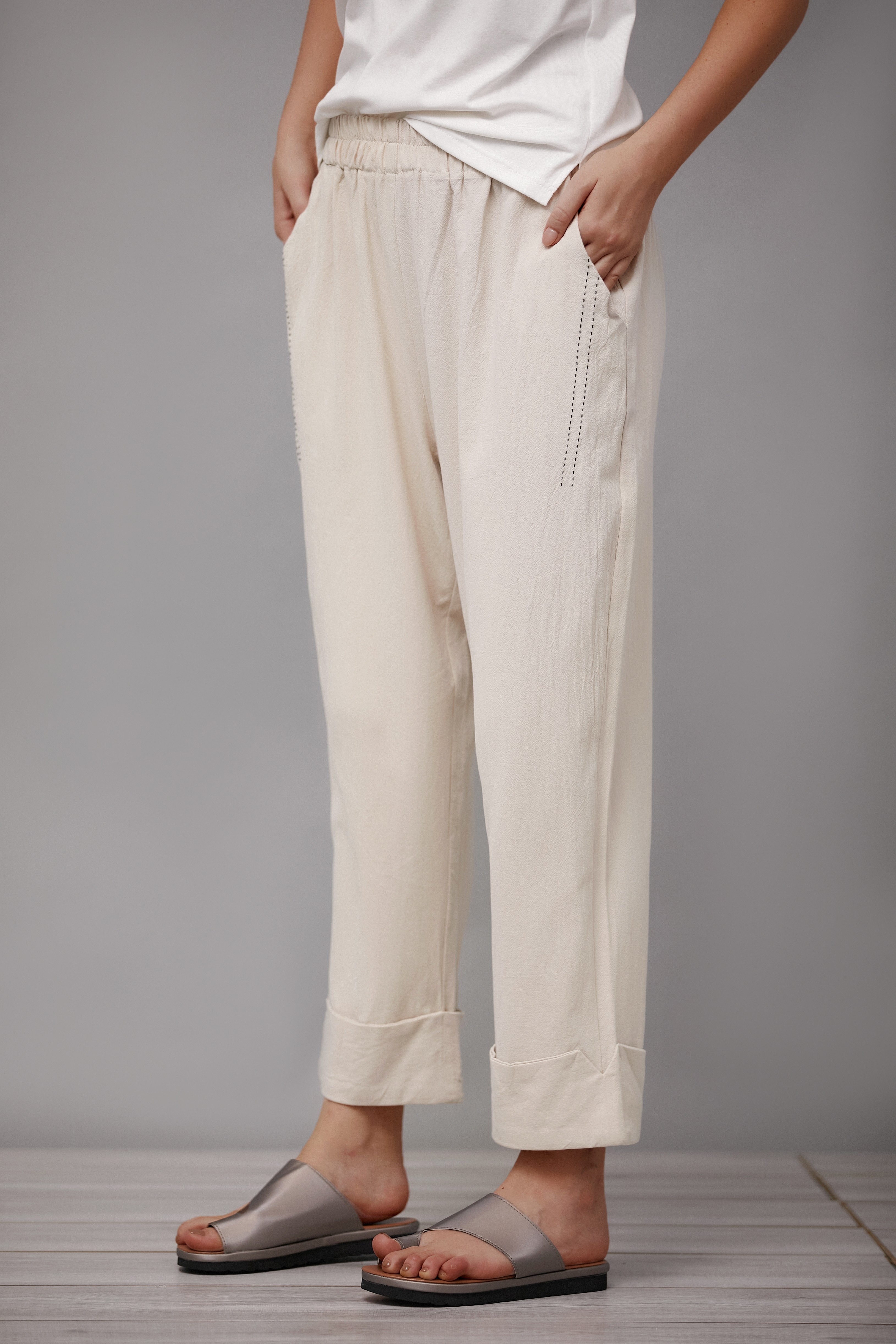 Apricot Solid with Pockets Casual Basic Loose Pants - Curwave
