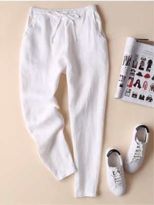Summer Elastic Strap With Solid Color Casual Long Pants