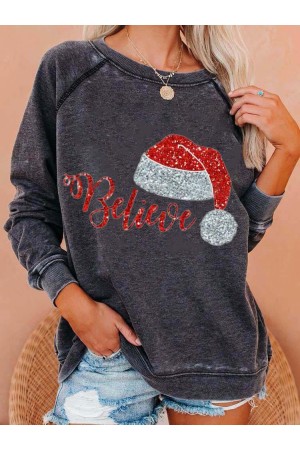 Women's Christmas Believe Print Sweatshirt