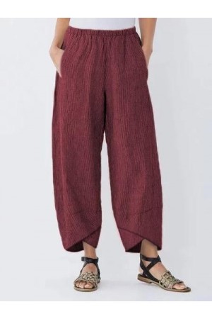 Women's Pockets Striped Casual Capri Pants