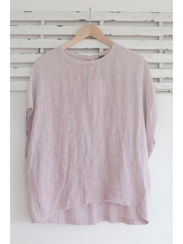 Pink linen short sleeve top with cotton back