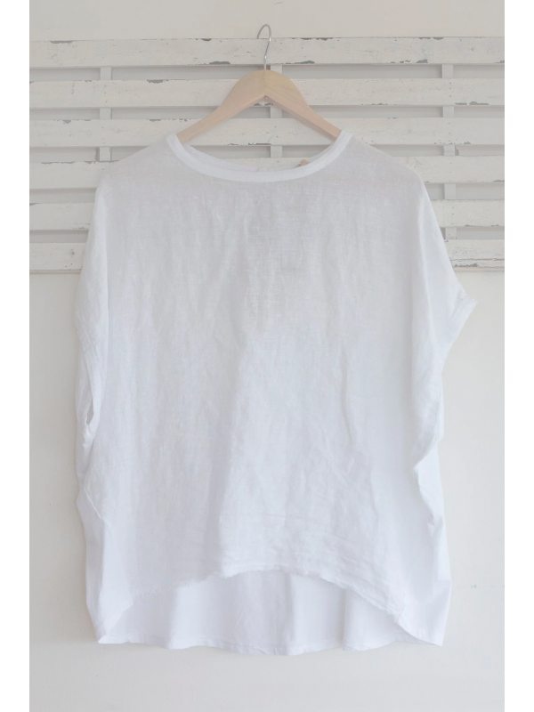 White linen short sleeve top with cotton back