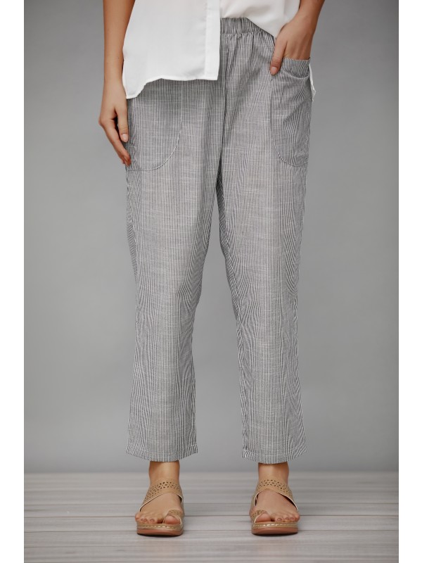 Grey Stripe with Pockets Casual Stripe Loose Women Pants
