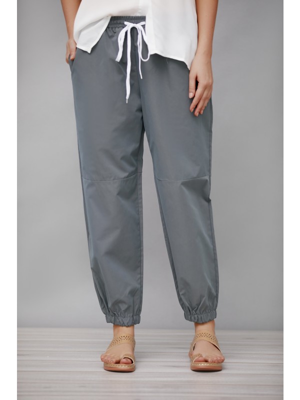Grey Solid Sashes with Pockets Casual Sports Pants & Sweatpants