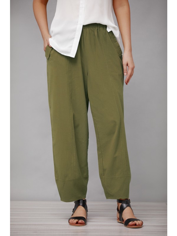 Army Green Solid with Pockets Casual Pants 