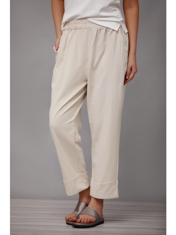 Apricot Solid with Pockets Casual Basic Loose Pants