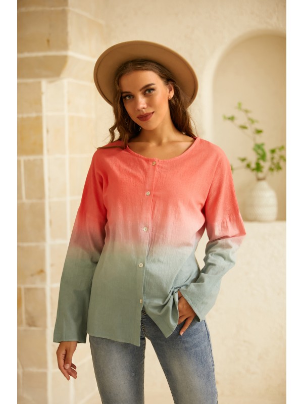 Red Plus Size V-Neck Casual Long Sleeve Blouse