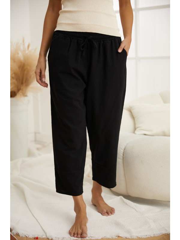 Black Solid Cotton Casual Vintage Plus Size Pants 
