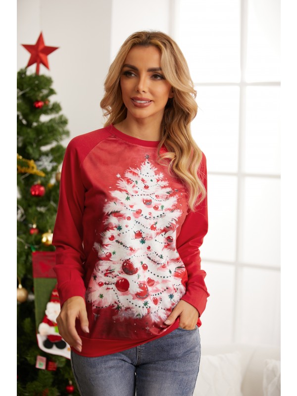 Ladies Christmas Tree Print Sweatshirt