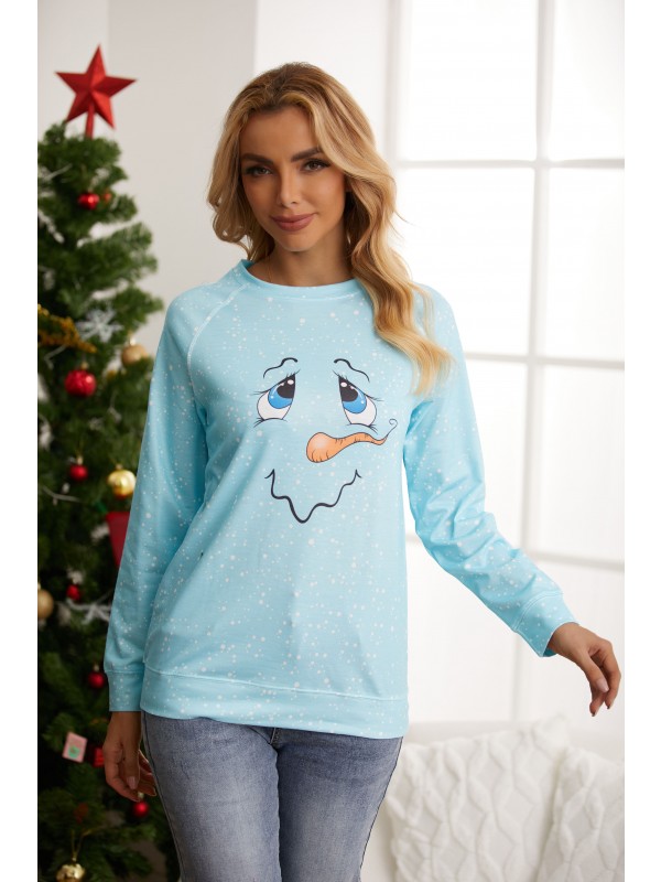 Women's Cute Snowman Face Print Long Sleeve Sweatshirt