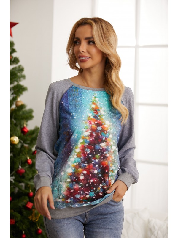 Ladies Casual Christmas Tree Print Sweatshirt