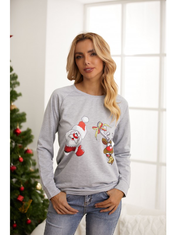 Christmas Print Casual Round Neck Long Sleeves Sweatshirt