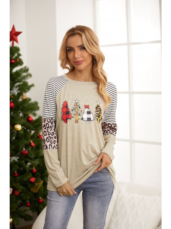 Christmas Trees Plaid Leopard Long Sleeves Sweatshirt 