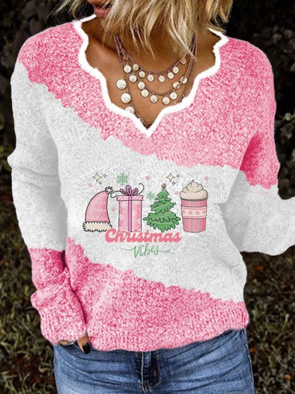 Women's Christmas Vibes Printed Knit Top