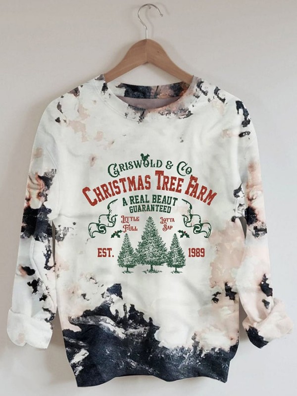 Women'S Casual Christmas Tree Farm Printed Long Sleeve Sweatshirt