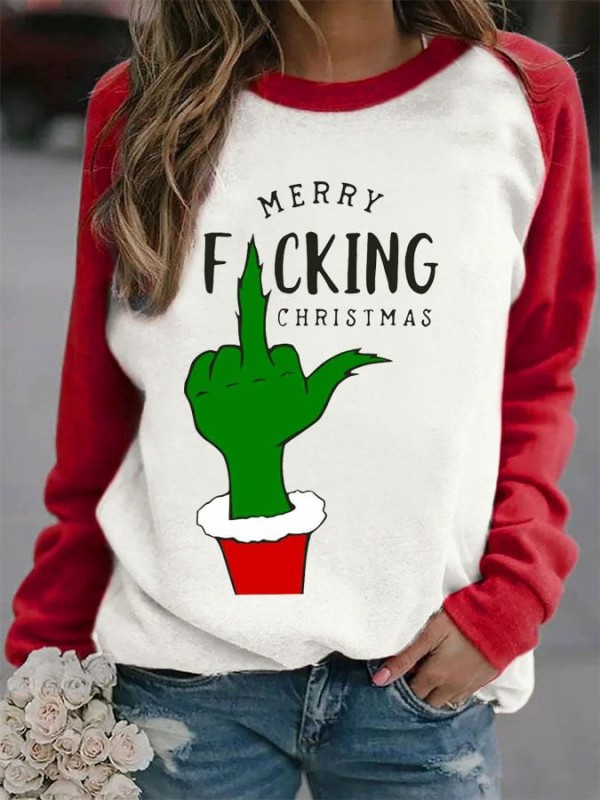 Women's Merry Christmas Fcking Grinchy Print Casual Sweatshirt