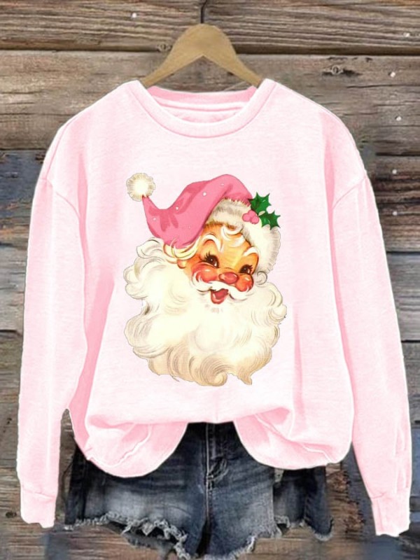 Women's Christmas Santa Claus Print Long Sleeve Sweatshirt