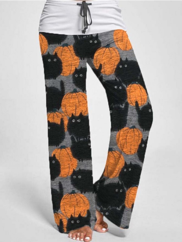 Halloween Pumpkin Cat printed pants