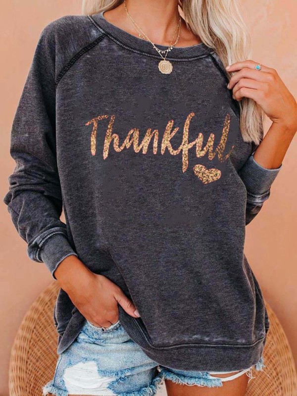 Women's Thankful Print Sweatshirt