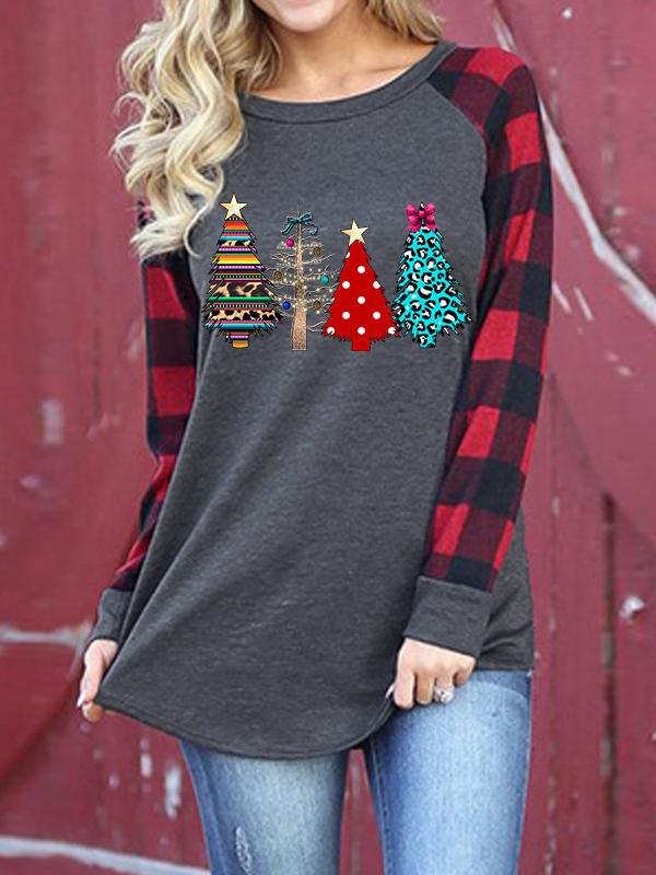 Women's Casual Loose Christmas Tree Print Pullover Sweater