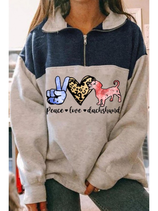 Cartoon print zipper long-sleeved hoodie