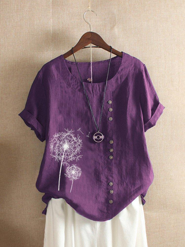 Purple Crew Neck Floral Print Casual Short Sleeve T-shirt