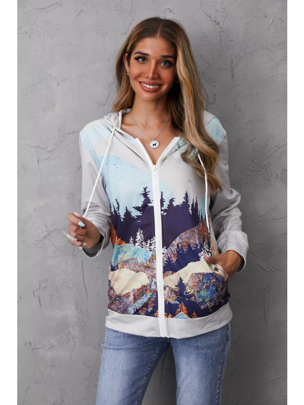 Art Mountain Print Hooded Sweatshirt