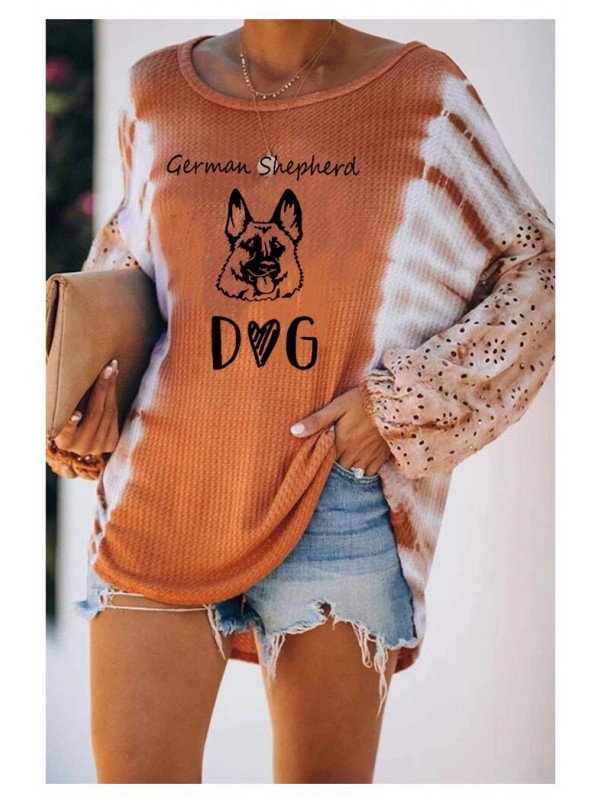 Loose Dog Head Print Long-sleeved Round Neck Sweatshirt