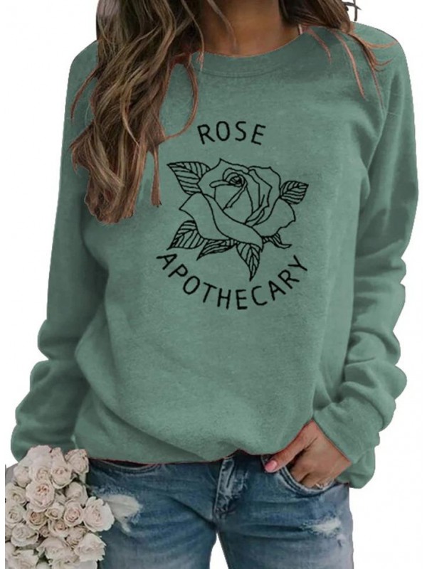 Women's Rose Apothecary Sweatshirts Round Neck Long Sleeve Plants Sweatshirts