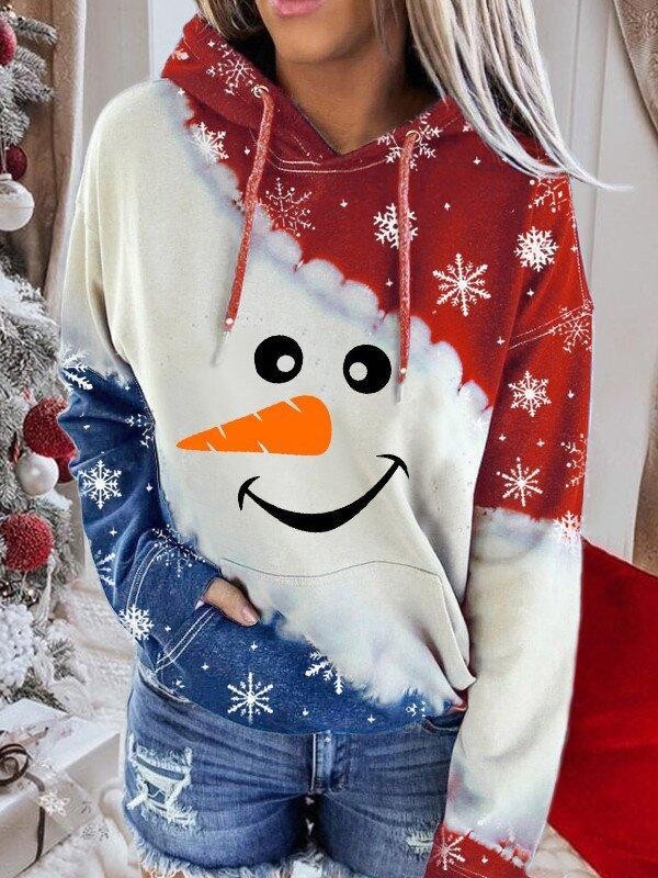 Women's Snowman Contrast Color Long Sleeve TieDye Hoodie
